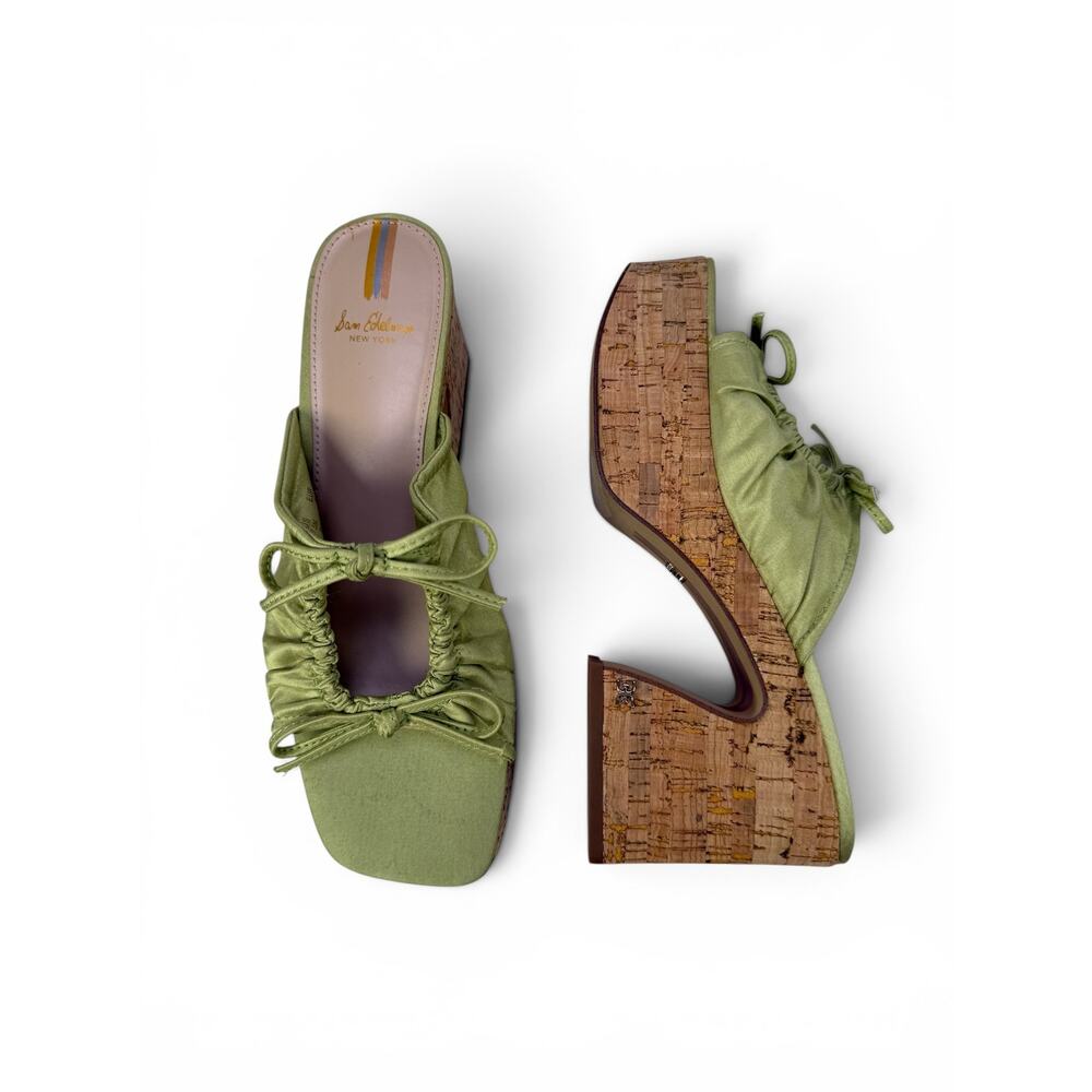 Sam Edelman Dova Platform Sandal Womens 7.5 Lime Green Cork Block Heel Slip On - Picture 11 of 16